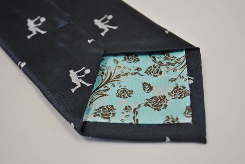navy tie with tennis player embroidered design
